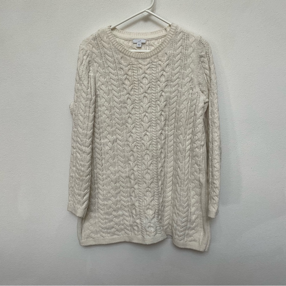 J.Jill Soft, Thick Cable Knit White Crewneck Sweater Size Medium Winter